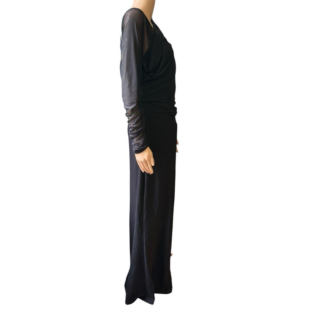NWOT Marcella Monroe Long Sleeve Mermaid Gown Large Black Sheer Mesh Ponte Knit - Picture 4 of 8